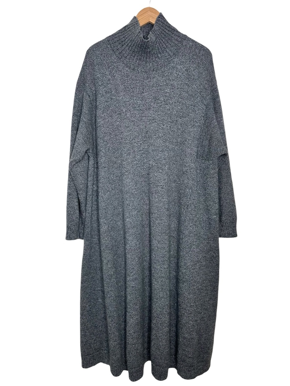 eskandar Merino Wool Mock Neck Sweater Dress One Size Gray Lagenlook Handloomed